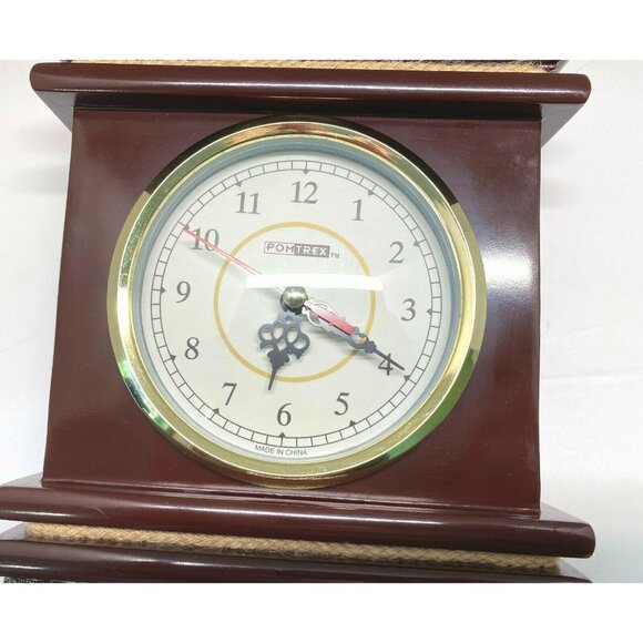 Cherry Wood Clock Mantel Desk Pomtrex Vintage Analog Footed Gold Trim 10 Inch - Picture 12 of 13